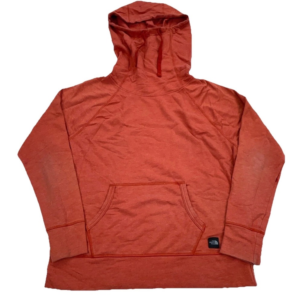 North Face Hoodie Women Medium Orange Sweatshirt Sweater Funnel Neck Half Dome